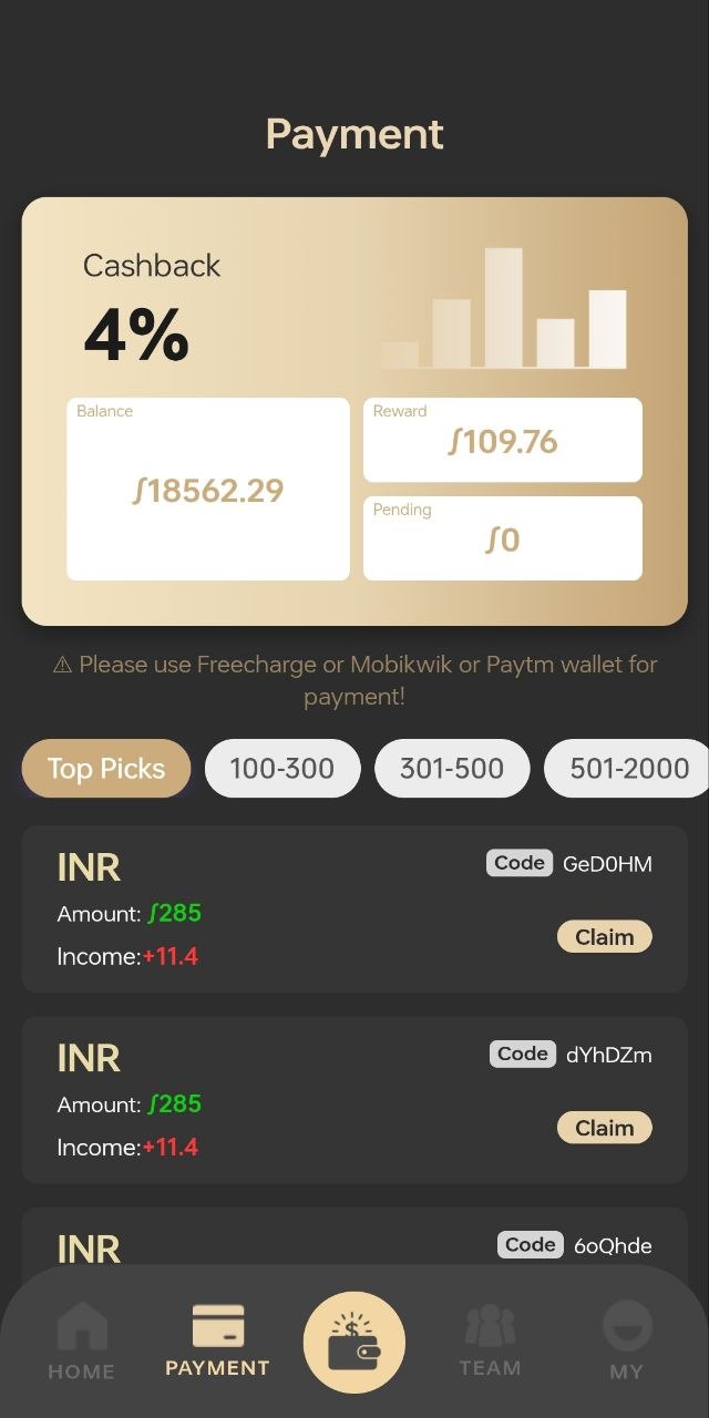 LinkPay App mobile dashboard displaying linked wallet balances and options